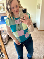 Teal Multi Checker Sweater Vest