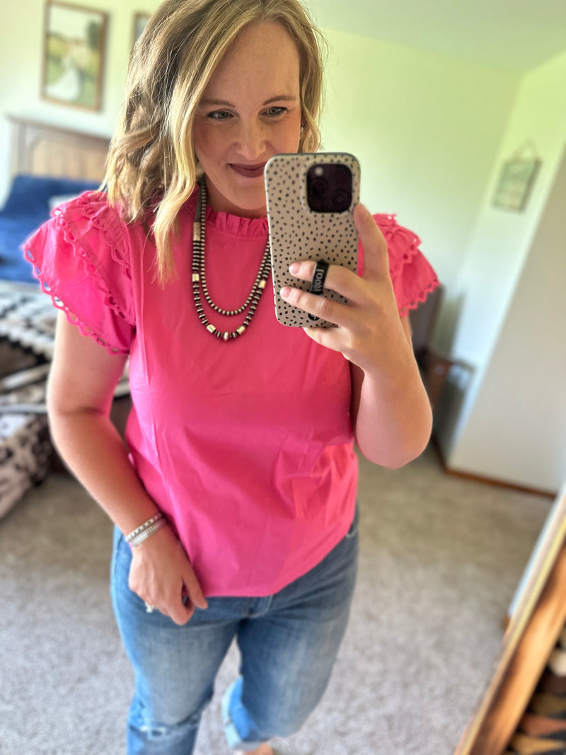 Circle Trim Top - Hot Pink