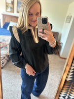 Black Striped Flutter Shoulder Top