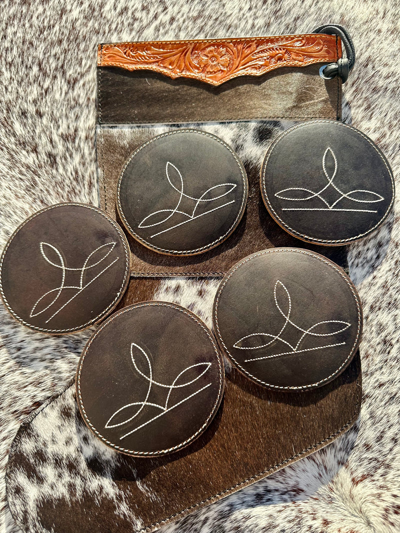 Boot Stitch Leather Coasters - Set of 5