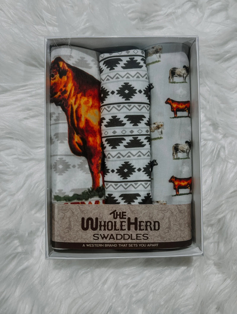 3 Pack Swaddle Blankets - Cattle Breeds