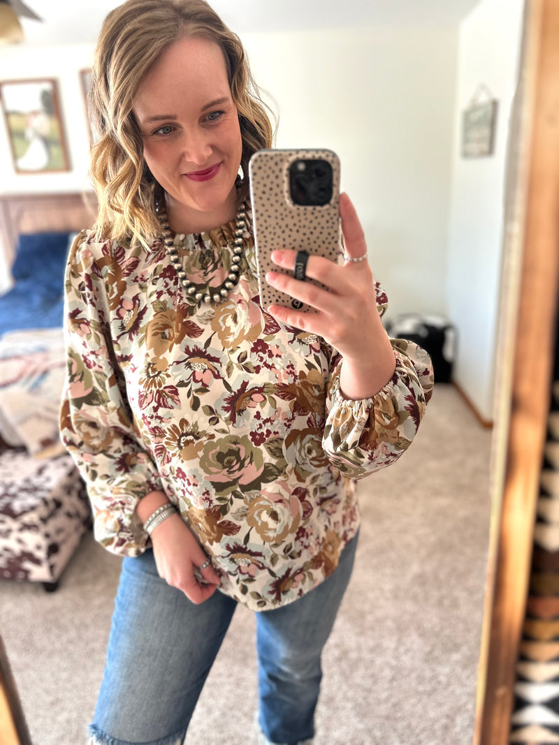 Floral Print Balloon Sleeve Top