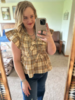 Plaid Peplum Bow Top