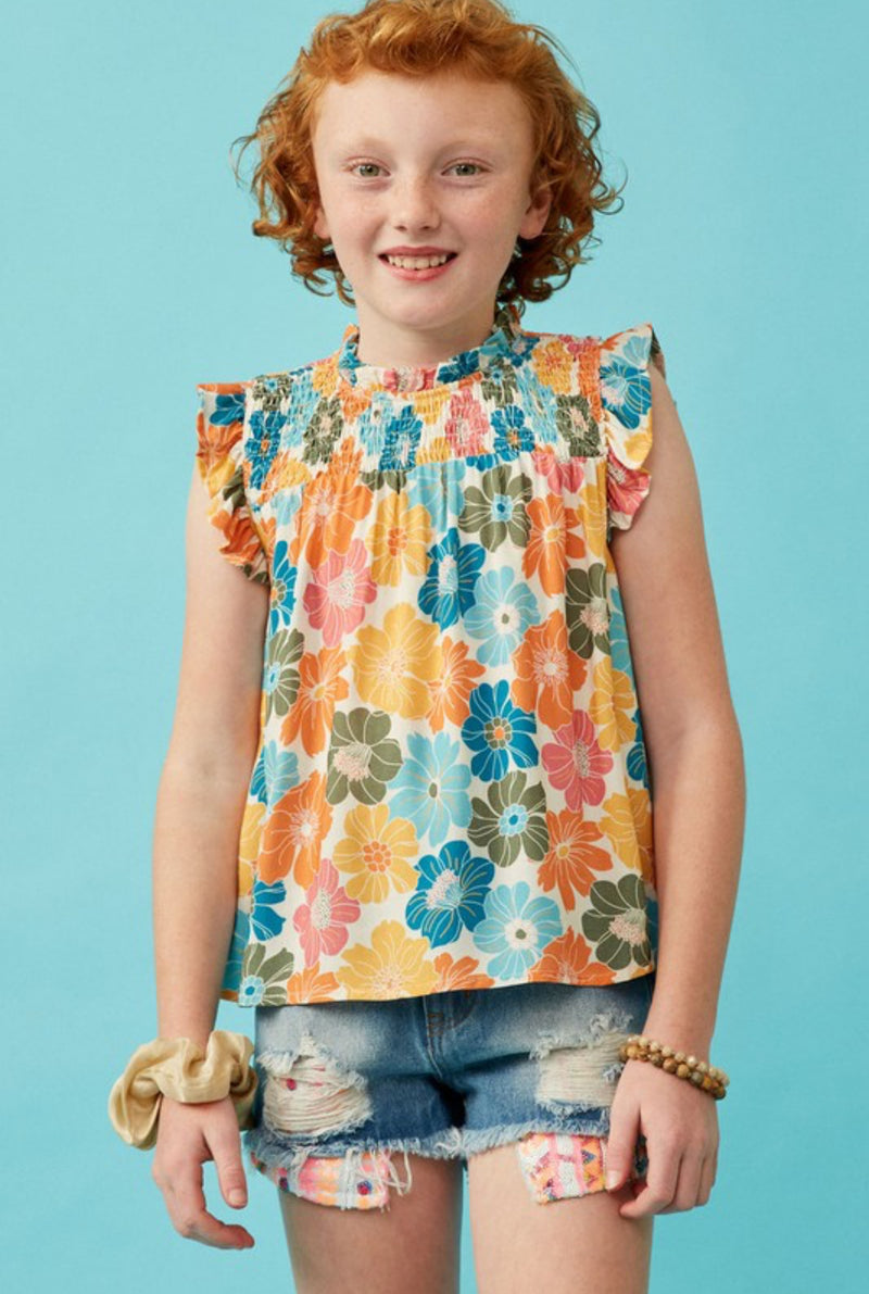 Girls Floral Smocked Detail Top