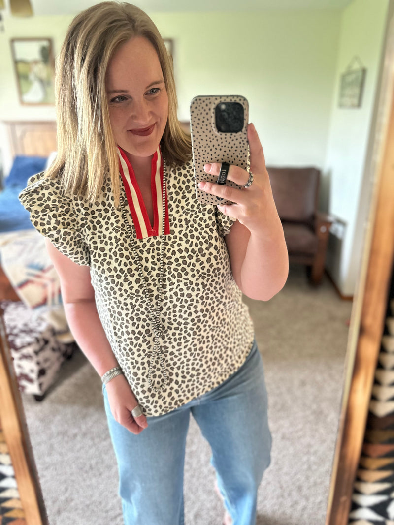 Leopard Print Red Accent Top