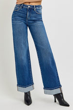 Risen Cuffed Wide Leg Jeans