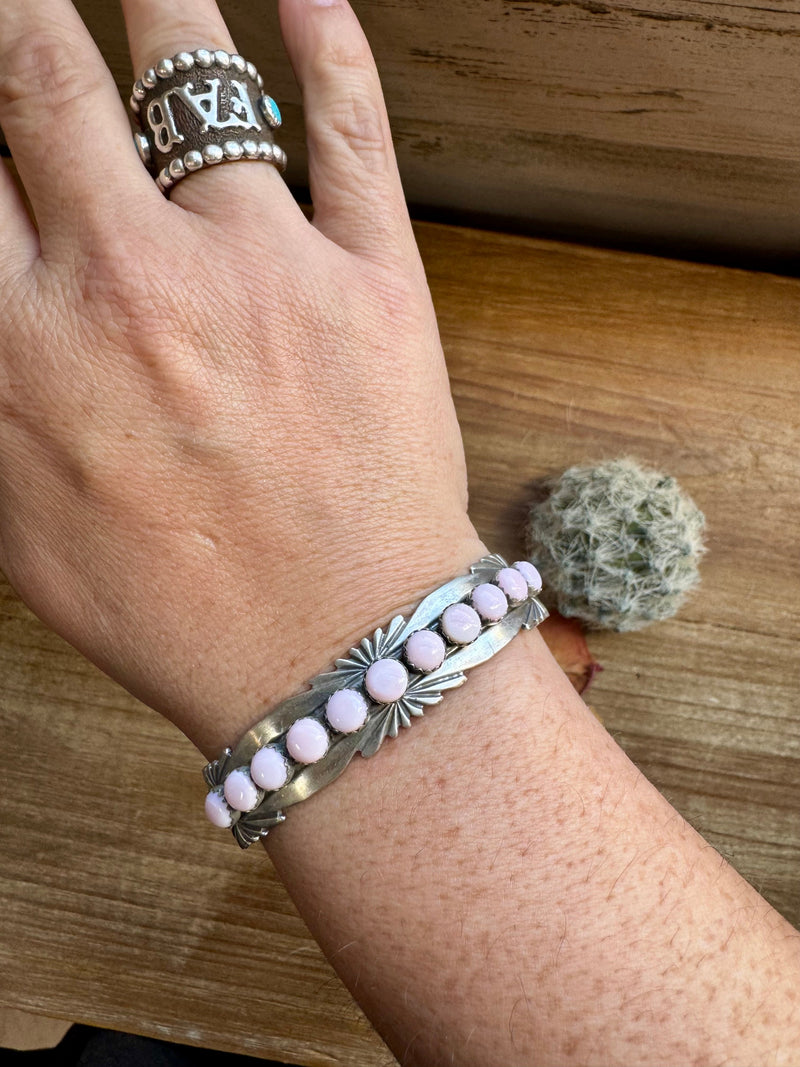 Cuff Bracelet - Pink Conch & Sterling Silver