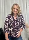 Plum 3/4 Sleeve Ruffled Front Top