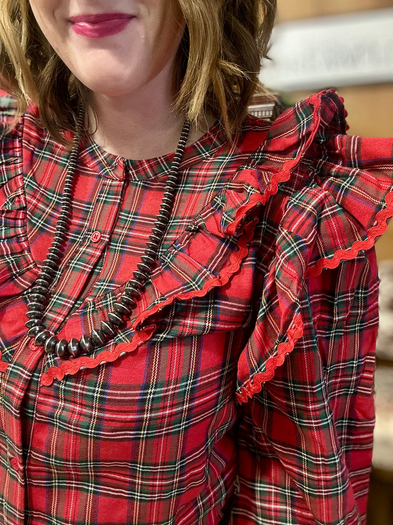 Plaid Ruffle Shoulder Top