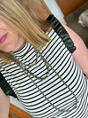 Black Stripes Pleather Shoulder Tank