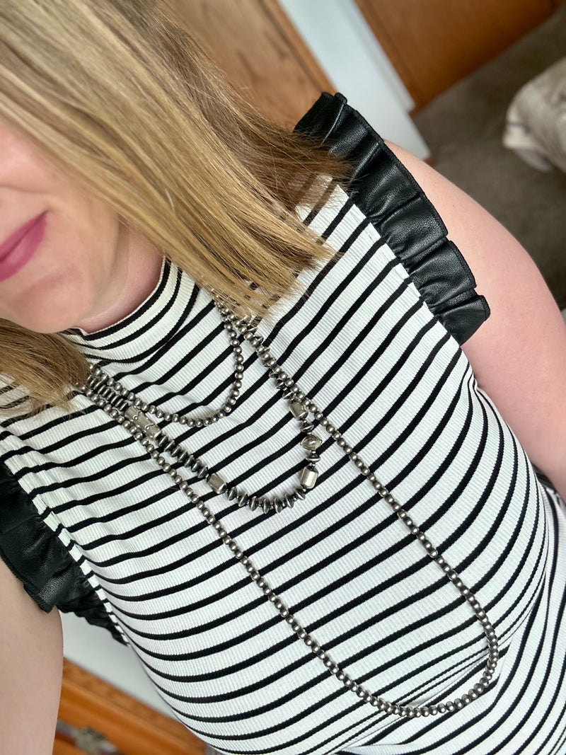 Black Stripes Pleather Shoulder Tank