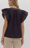 Black Stitched Ruffle Sleeve Top