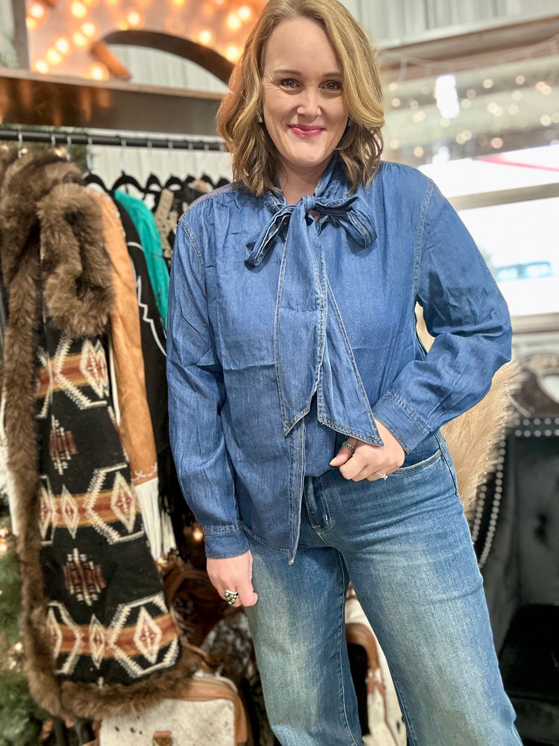 Dark Denim Bow Tie Top