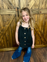 Girls Black Button Detail Top