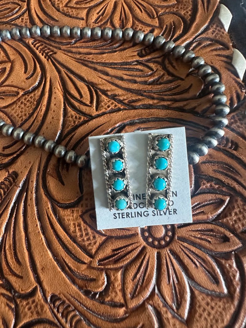 Turquoise Multi Stone Bar Earrings
