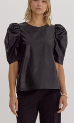 Black Pleather Puff Sleeve Top