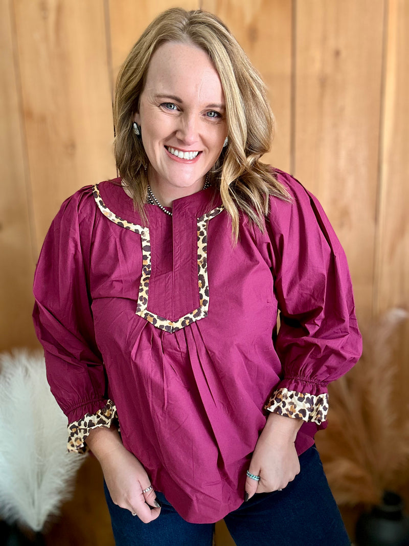 Burgundy Leopard Detailed Top