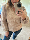 Paisley Eyelet Laced Button Down Blouse - Taupe