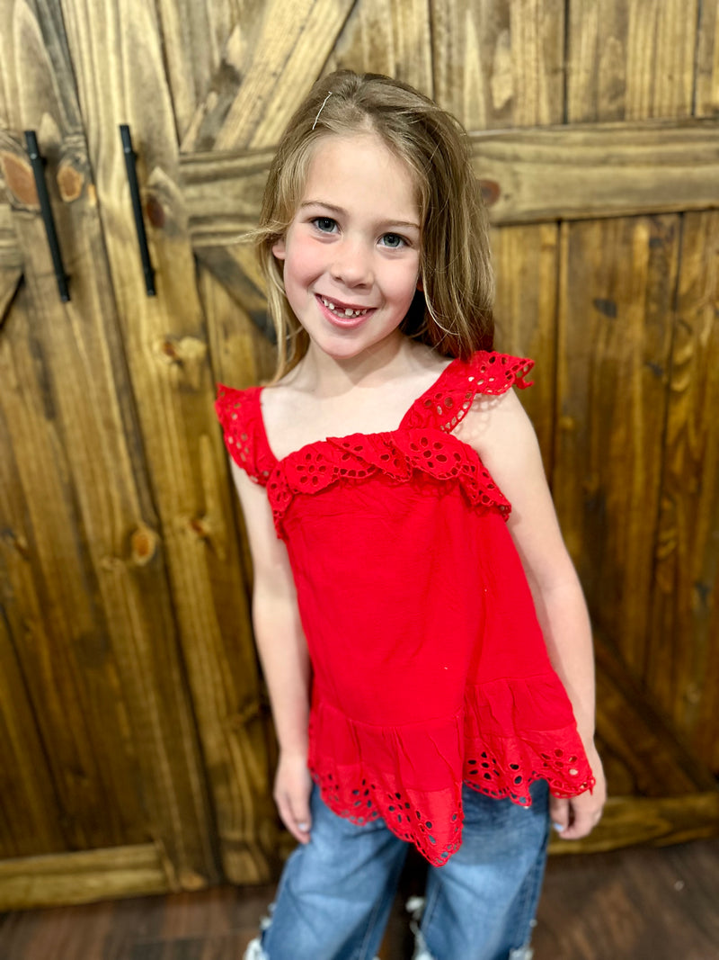 Girls Red Ruffle Tank