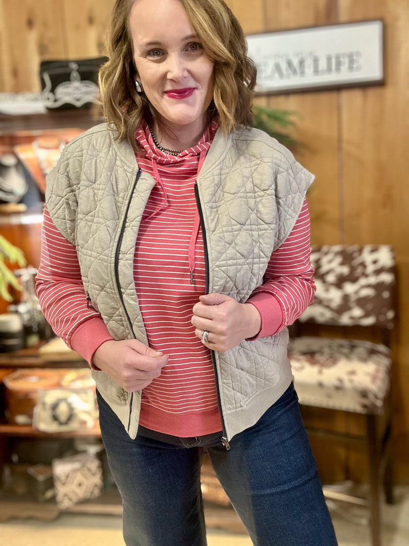 Greige Quilted Jersey Vest