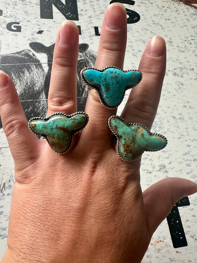 Cow Head Turquoise Rings - Adjustable