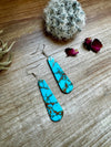 Turquoise block white tear drop earrings