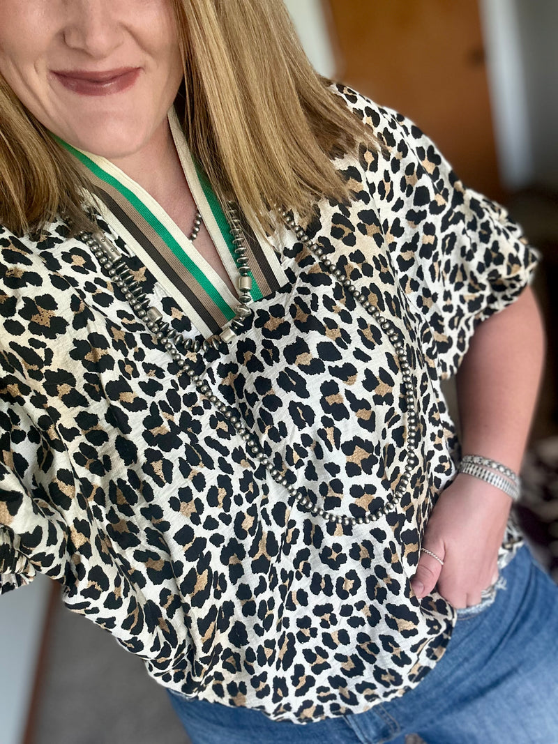 Leopard Print V Neck Top