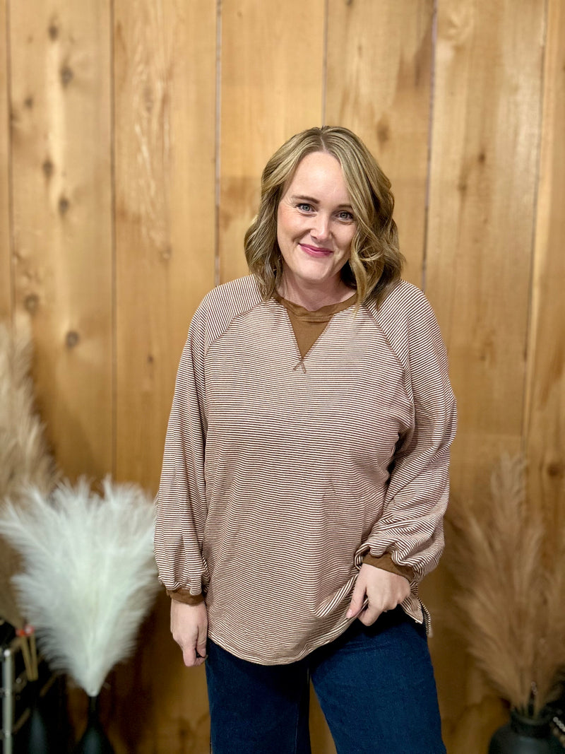 Camel Striped Contrast Top