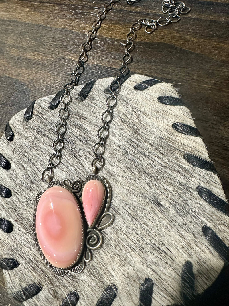 Pink Conch Double Stone Necklace