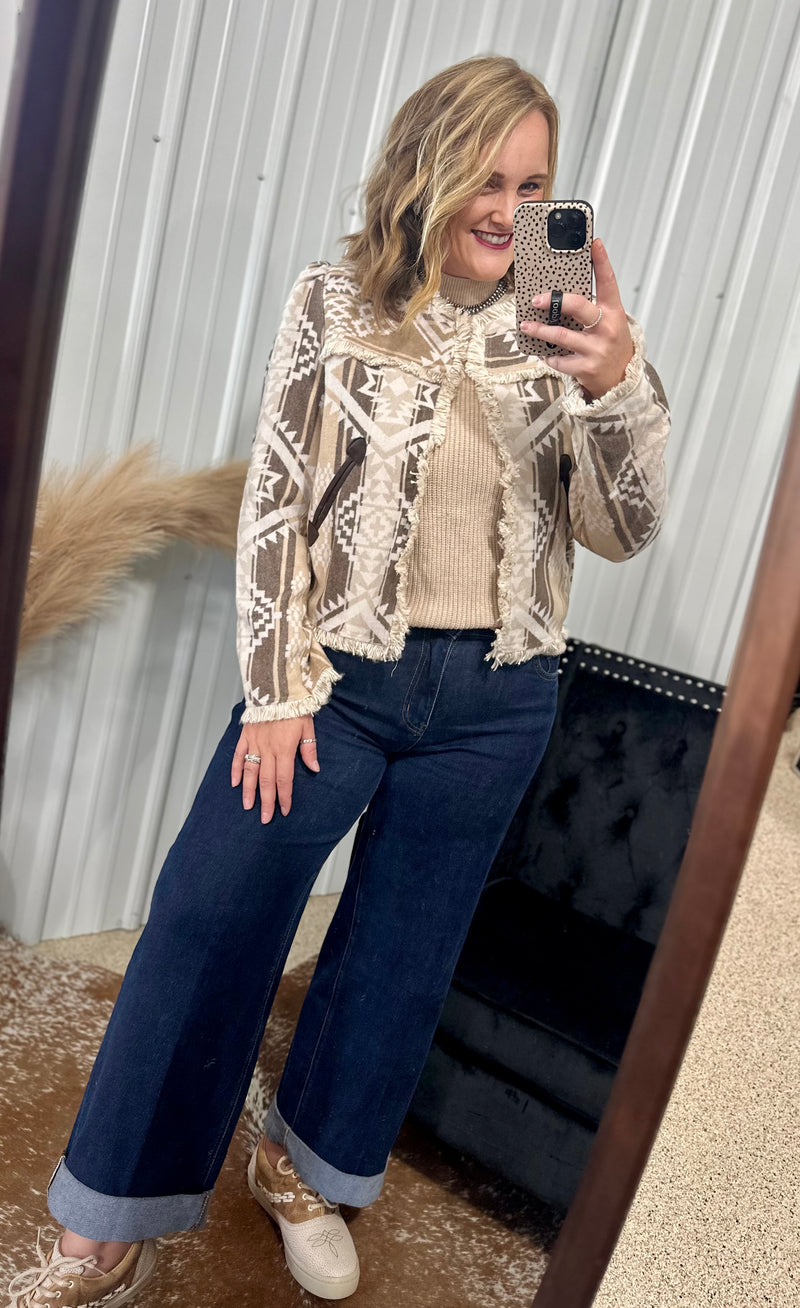 Aztec Jacquard Frayed Edge Jacket