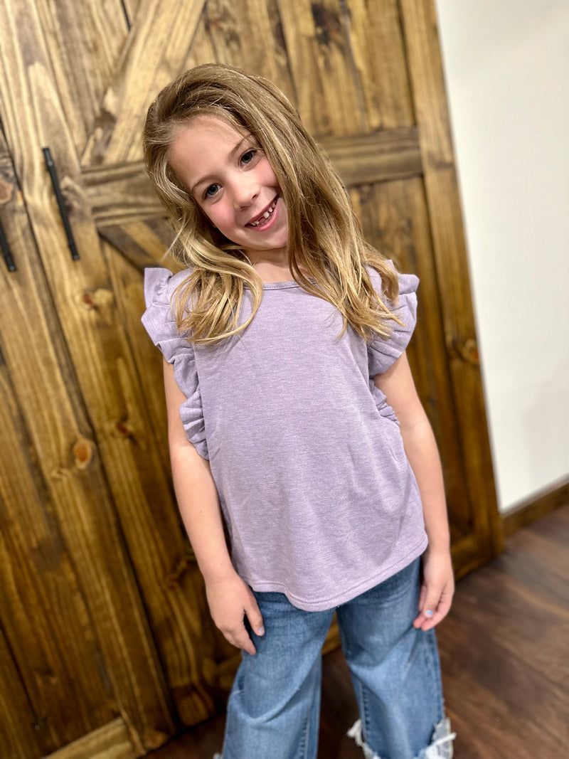 Girls Lilac Ruffled Shoulder Top
