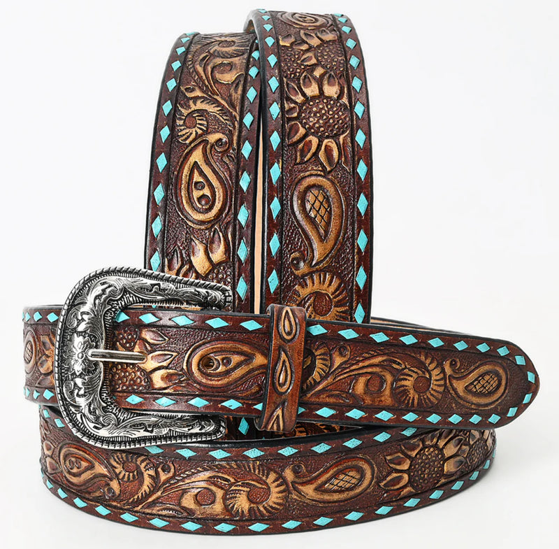 Paisley Tooled Leather Belt