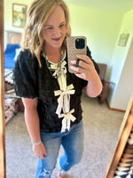 Black Textured Bow Tie Top