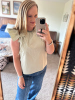 Sage Striped Ruffle Shoulder Top