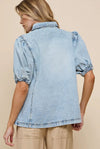 Denim Puff Sleeve Button Down Top