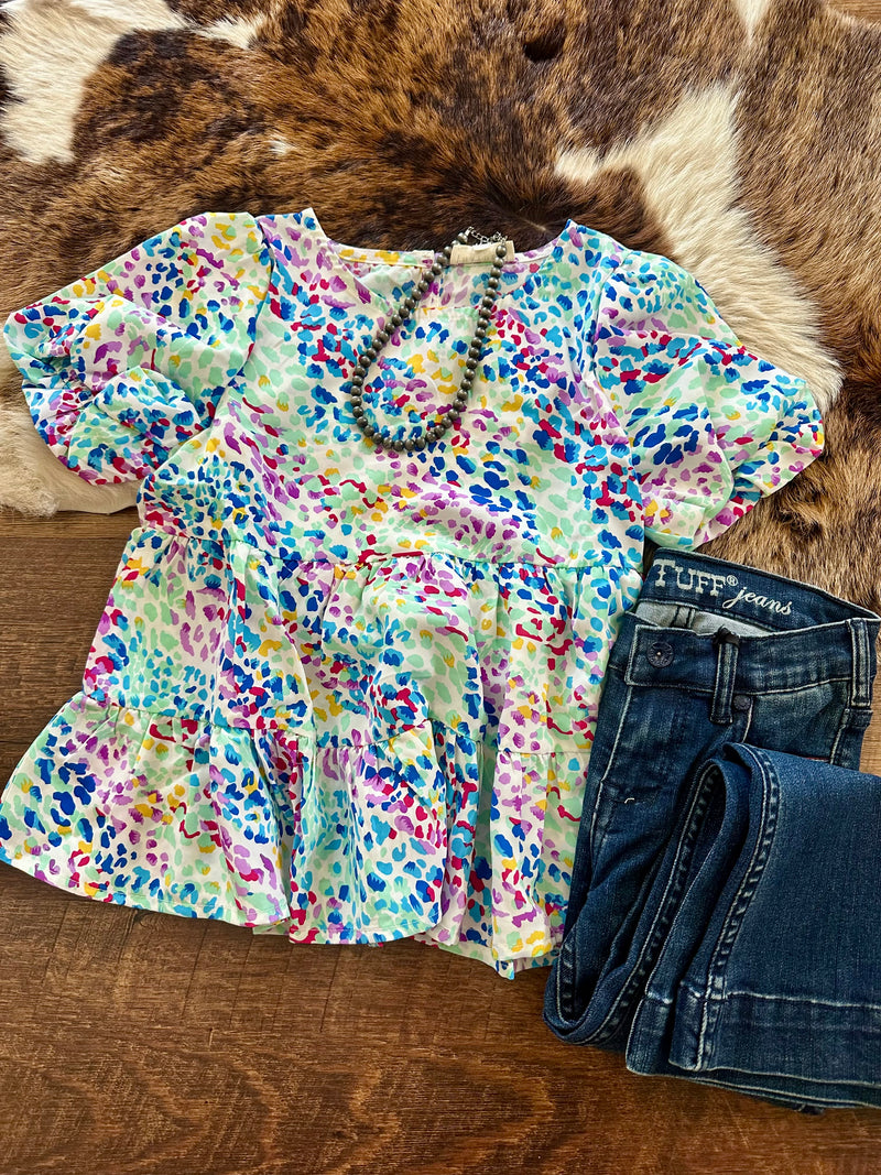 Girls Multi Leopard Top