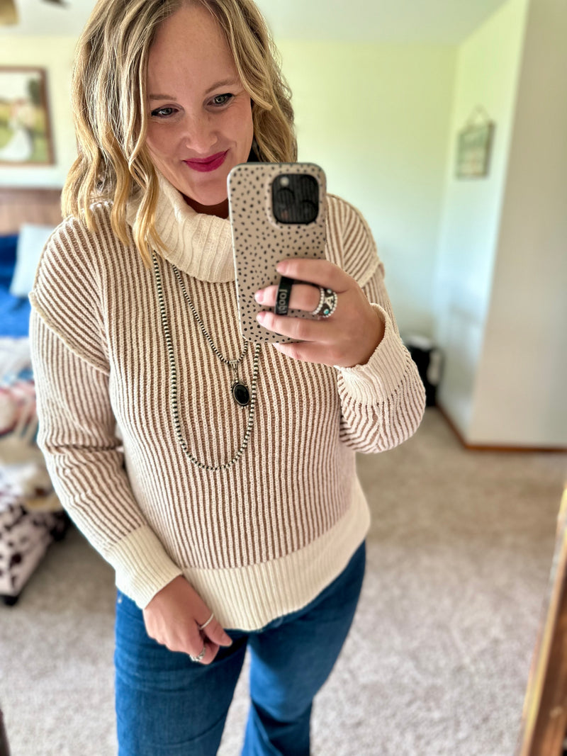 Ribbed Cream/Mocha Sweater