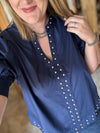 Navy Studded Top