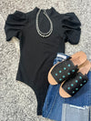 Puff Sleeve Bodysuit - Black