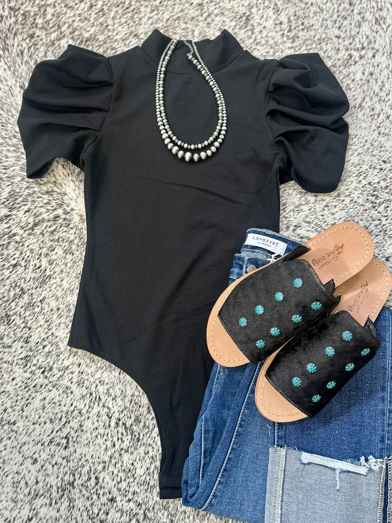 Puff Sleeve Bodysuit - Black