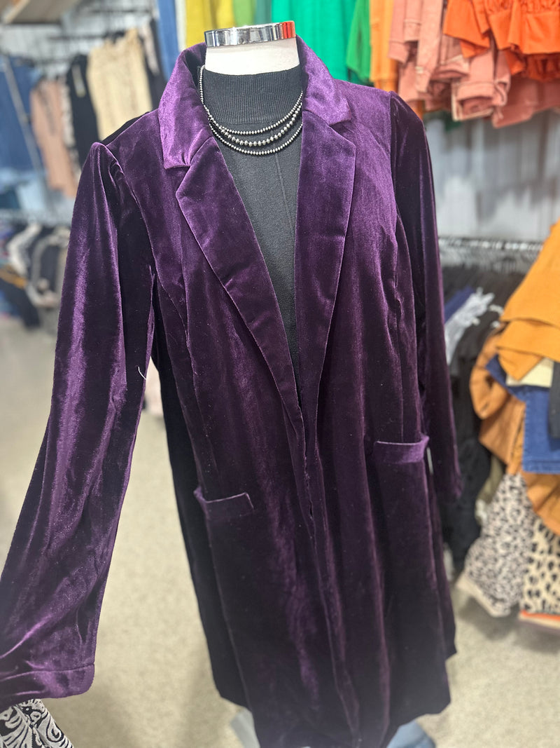 Purple Velvet Long Blazer