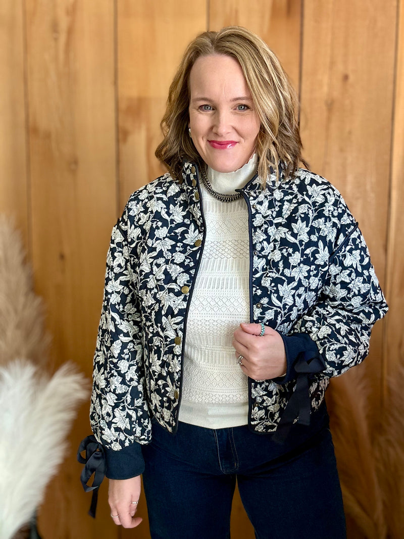 Navy Floral Quilted Jacket