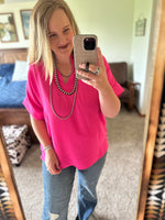 Hot Pink V Neck Top