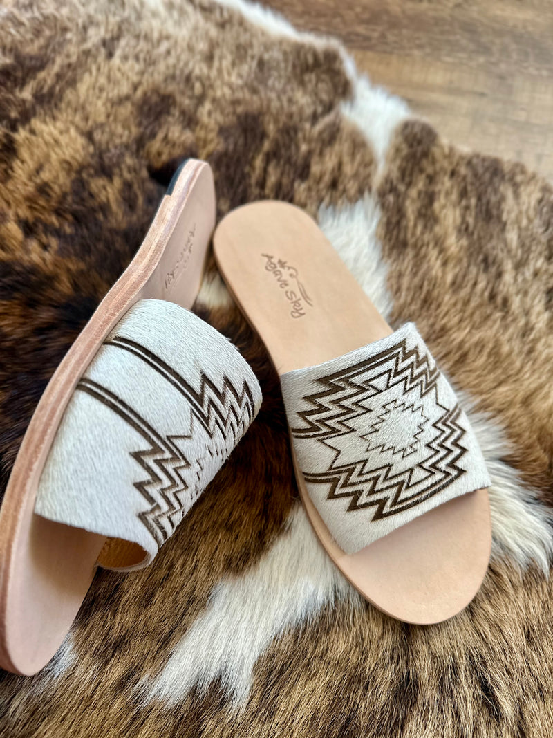 Aztec Cowhide Slides