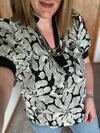 Black Floral Embroidered Puff Sleeve Top