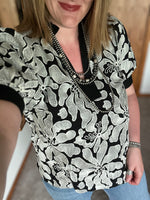 Black Floral Embroidered Puff Sleeve Top