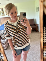 Leopard Stars Brown/Black Striped Top