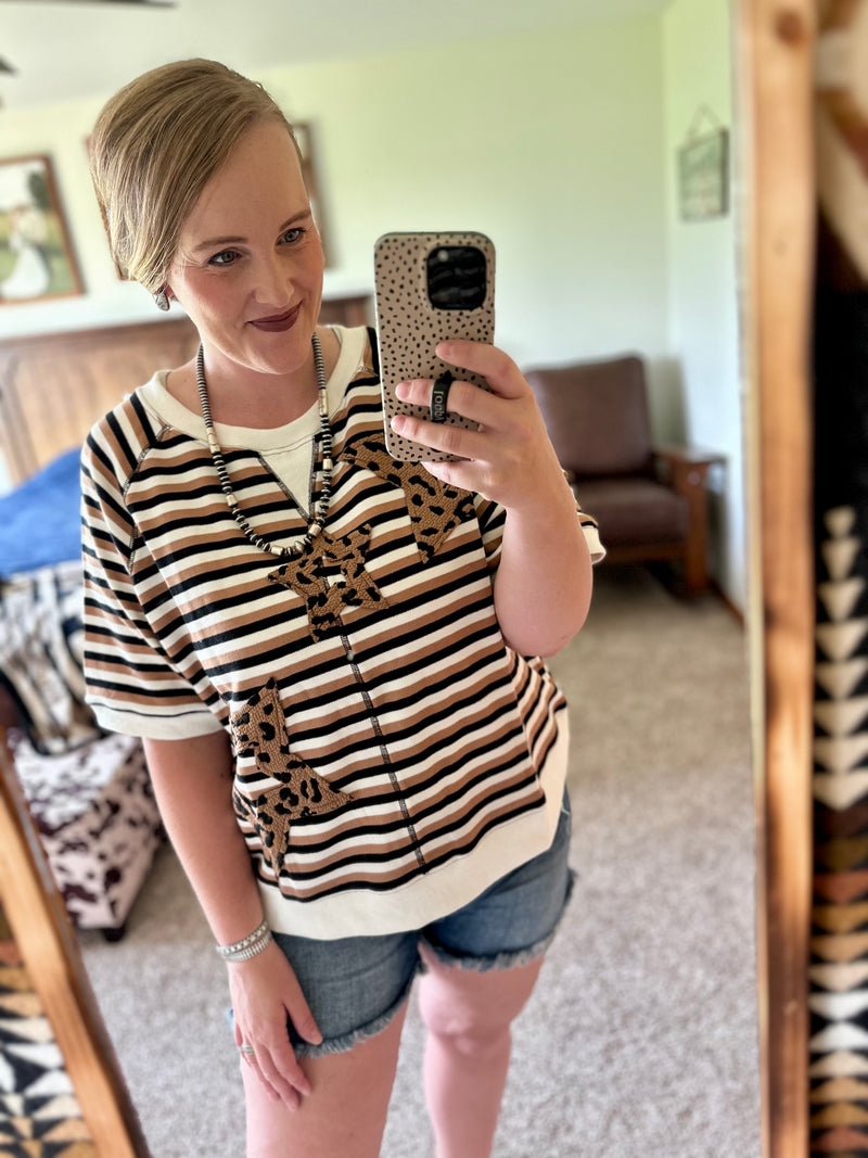 Leopard Stars Brown/Black Striped Top
