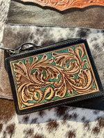 Turquoise / Gold Leather Card Holder