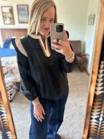 Black Striped Flutter Shoulder Top